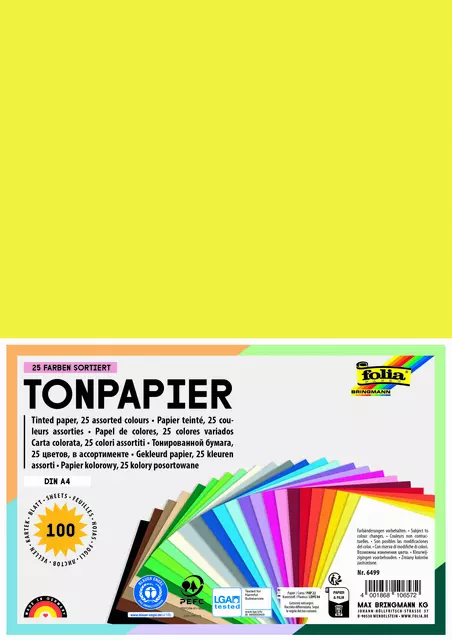 Een Knutselpapier Folia A4 100vel 25 kleuren koop je bij All Office Kuipers BV