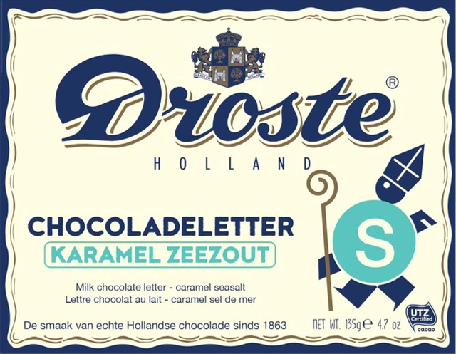 Een Chocoladeletter Droste melk karamel zeezout "S" 135gr koop je bij De Rijk Kantoorshop