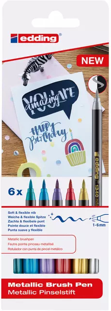 Een Brushpen edding 1340 metallic assorti set à 6 stuks koop je bij De Joma BV