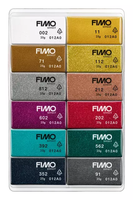 Een Klei Fimo effect colour pak à 12 sparkelende kleuren koop je bij De Joma BV