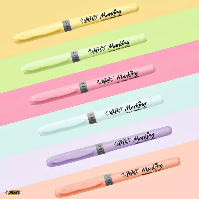 Een Markeerstift Bic grip Highlight your life assorti blik à 15 stuks koop je bij QuickOffice BV