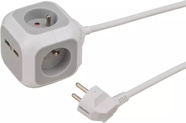 Een Stekkerblok Brennenstuhl Alea 4 voudig 2 USB H05VV-F 3G1.5 1.4 meter wit/grijs FR/BE koop je bij De Joma BV