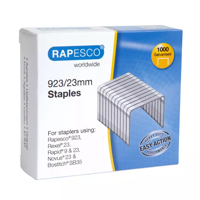 Een Rapesco 923/23mm (23 Type) Verzinkt Nieten (doos 1000) koop je bij QuickOffice BV
