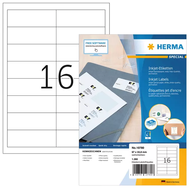 Een Etiket HERMA 10780 97x33.8mm wit 1280stuks koop je bij All Office Kuipers BV