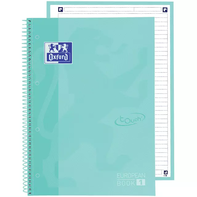 Een Notitieboek Oxford Touch Europeanbook A4+ 4-gaats lijn 80vel pastel mint koop je bij De Joma BV
