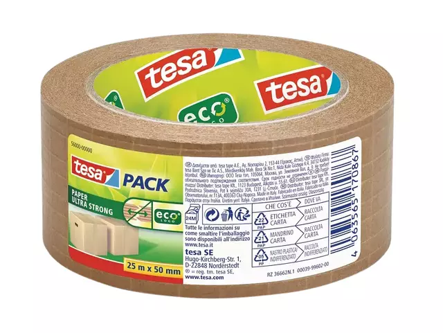 Een Verpakkingstape Tesa 56000 Eco papier 50mmx25m koop je bij All Office Kuipers BV