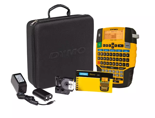 Een Labelprinter Dymo Rhino 4200 industrieel qwerty 19mm geel in koffer koop je bij De Joma BV