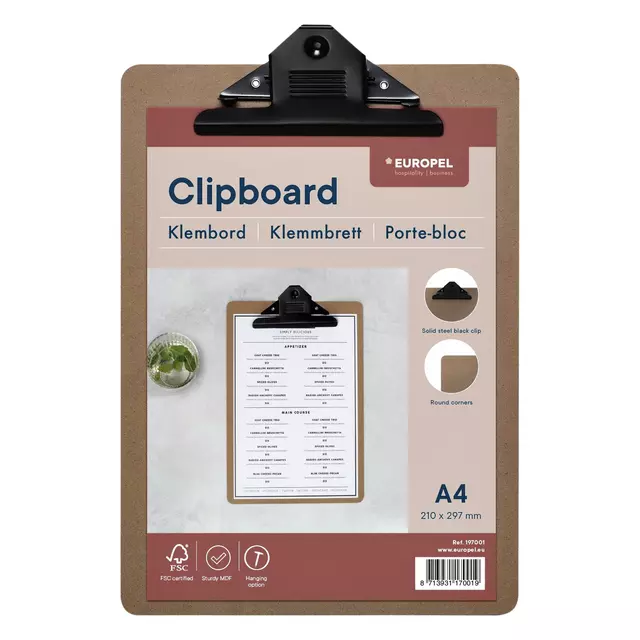 Een Klembord Europel A4 staand hout koop je bij Clippz! Office Supplies