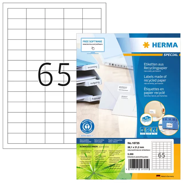 Een Etiket HERMA recycling 10725 38.1x21.2mm 5200stuks wit koop je bij Schellen Boek- en Kantoorboekhandel
