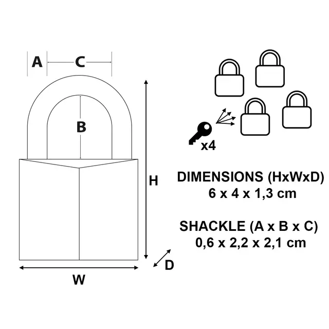 Een Hangslot MasterLock 4 gelijksluitend messing 40mm 4 stuks koop je bij De Rijk Kantoorshop