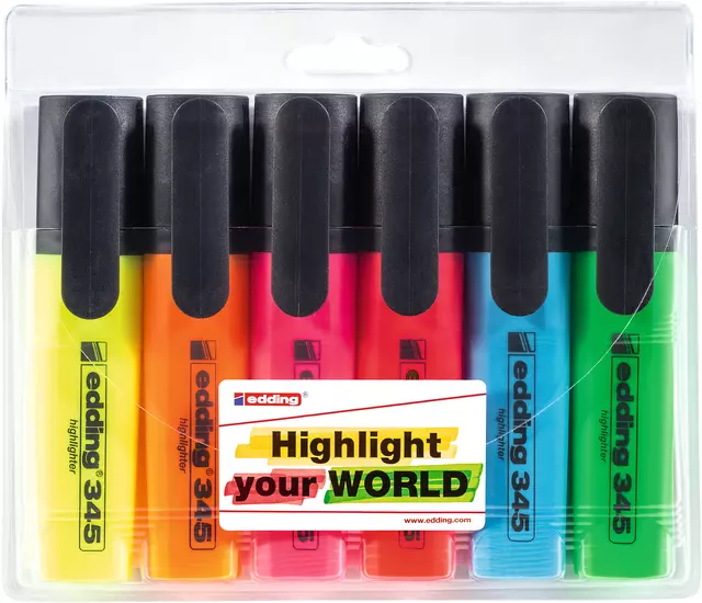 Een Markeerstift edding 345 2-5mm assorti set à 6 stuks koop je bij All Office Kuipers BV