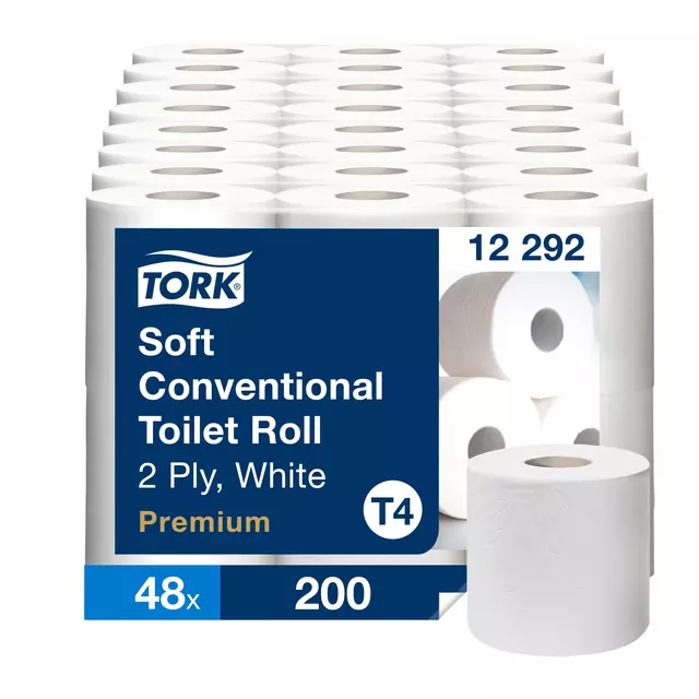 Een Toiletpapier Tork T4 premium 2-laags 200 vel wit 12292 koop je bij De Joma BV