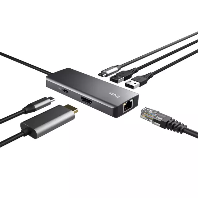 Adapter Trust DALYX 6-in-1 USB-C multipoort grijs