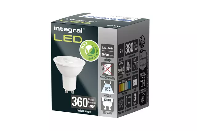 Een Ledlamp Integral GU10 4000K koel wit 2W 380lumen koop je bij Sysdicom BV