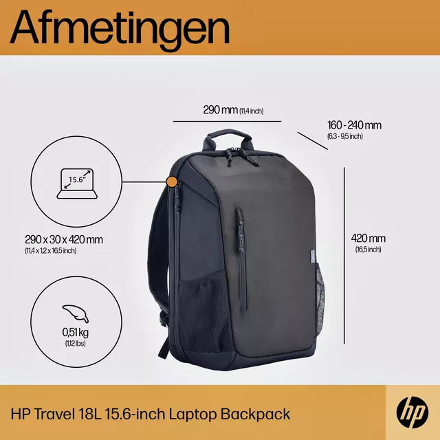 Een Laptop Rugzak HP Travel 18 liter 15.6 blauw grijs koop je bij All Office Kuipers BV