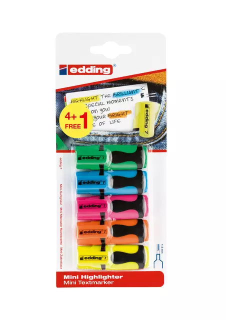 Een Markeerstift edding 7 mini 1-3mm assorti blister à 4+1 stuk gratis koop je bij Sysdicom BV