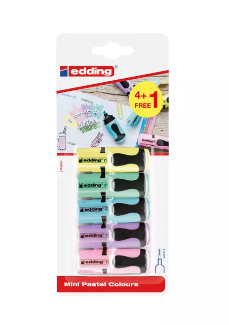 Buy your Markeerstift edding 7 mini 1-3mm pastel assorti blister à 4+1 stuk gratis at QuickOffice BV