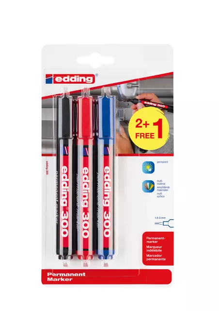 Een Viltstift edding 300 rond 1.5-3mm assorti blister à 2+1 gratis koop je bij Clippz! Office Supplies