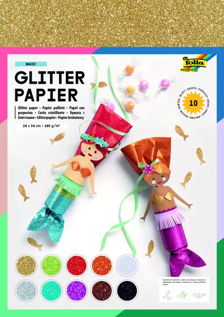 Een Glitterpapier Folia 1-zijdig 24x34cm 170gr 10v ass koop je bij All Office Kuipers BV