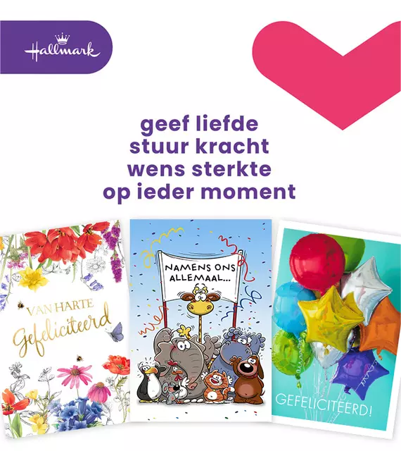 Een Wenskaart Hallmark navulset A4 felicitatie 8 kaarten koop je bij Schellen Boek- en Kantoorboekhandel
