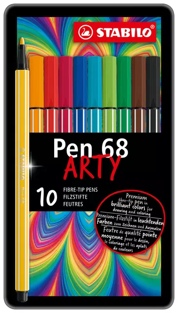 Een Viltstift STABILO Pen 68/10 Arty medium assorti blik à 10 stuks koop je bij De Joma BV