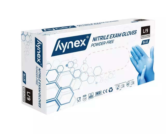 Een Handschoen Hynex L nitril 100st blauw koop je bij All Office Kuipers BV