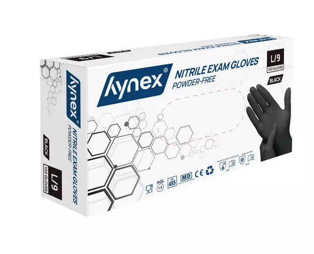Een Handschoen Hynex L nitril zwart pak à 100 stuks koop je bij De Joma BV