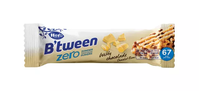 Een Tussendoortje Hero B'tween witte chocolade zero 6pack reep 20gr koop je bij De Joma BV