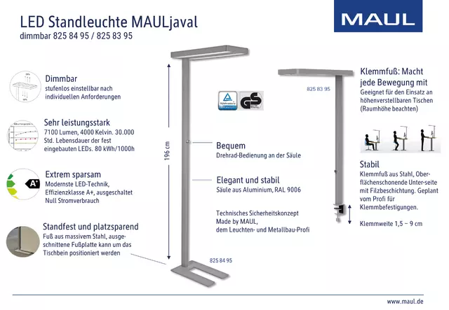 Een Werkplek tafelklem MAUL Javal LED dimbaar hg 120cm zilver koop je bij Continu Kantoor