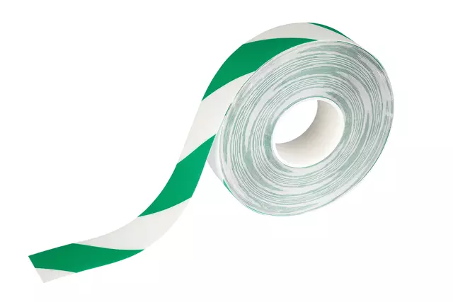 Een Vloermarkeringstape DURALINE 50mmx30m groen-wit koop je bij Romijn Office Supply