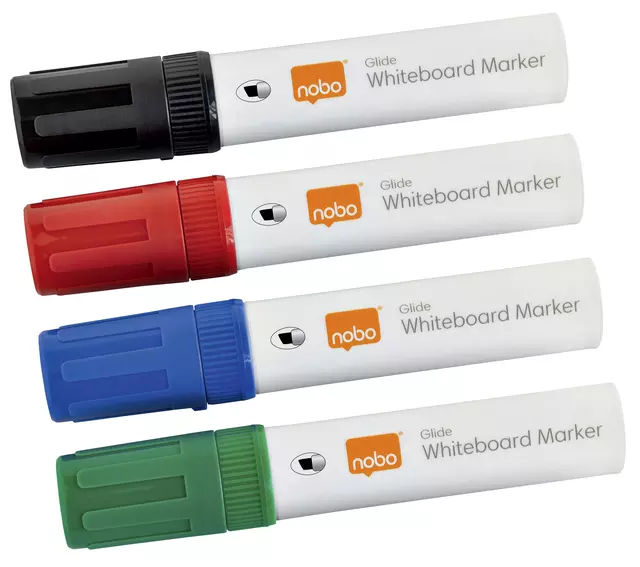 Een Viltstift Nobo whiteboard Glide schuin assorti 10mm 4stuks koop je bij van Kerkvoorde & Hollander B.V.