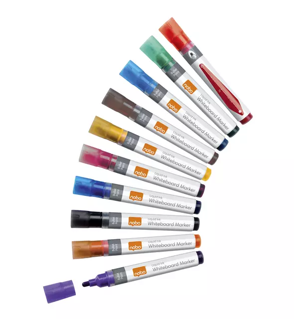 Een Viltstift Nobo whiteboard Liquid ink rond assorti 3mm 10stuks koop je bij Supply Mij