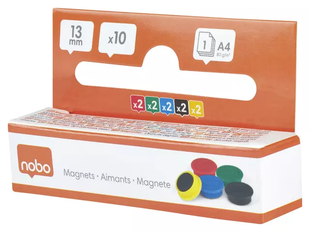 Een Magneet Nobo 13mm assorti 10 stuks koop je bij BeteS