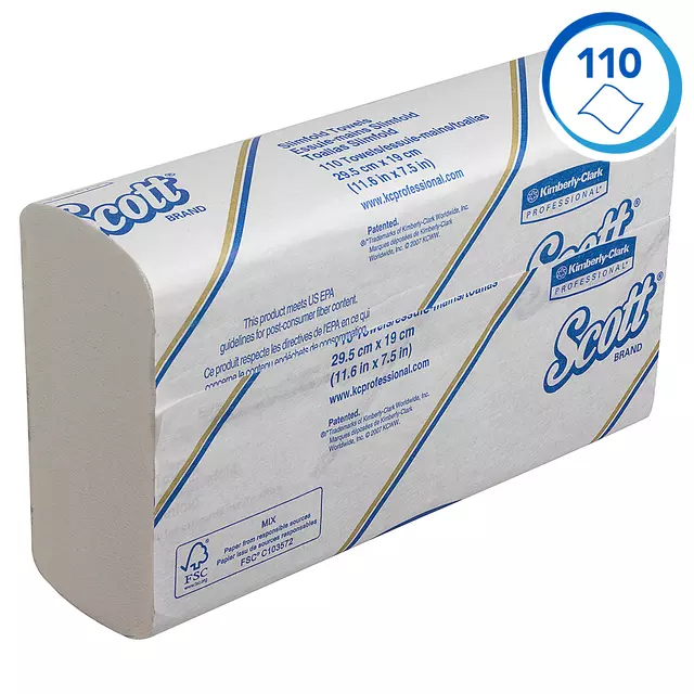 Een Handdoek Scott 5856 Slimfold m-vouw 1-laags wit koop je bij All Office Kuipers BV