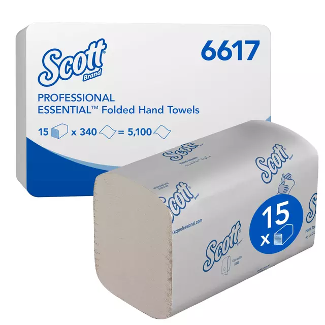 Een Handdoek Scott Essential i-vouw 1-laags 20x21cm wit 15x340stuks 6617 koop je bij De Joma BV