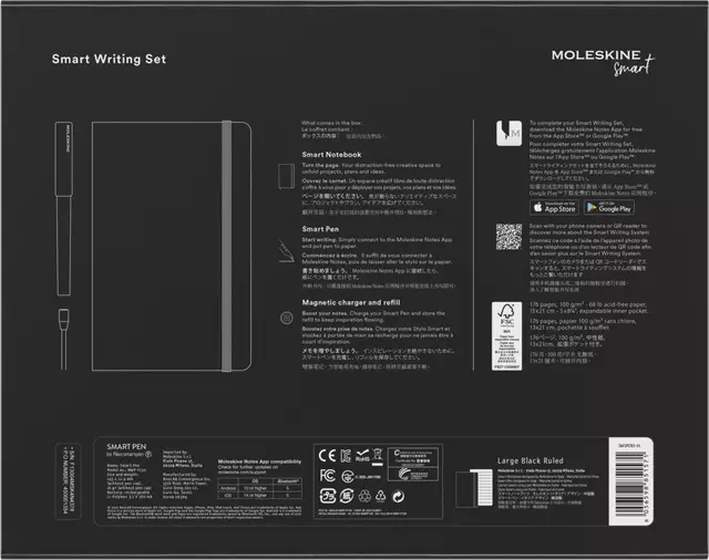 Een Smart Writing Set Pen Moleskine + Smart notitieboek large 130x210mm lijn zwart koop je bij De Joma BV