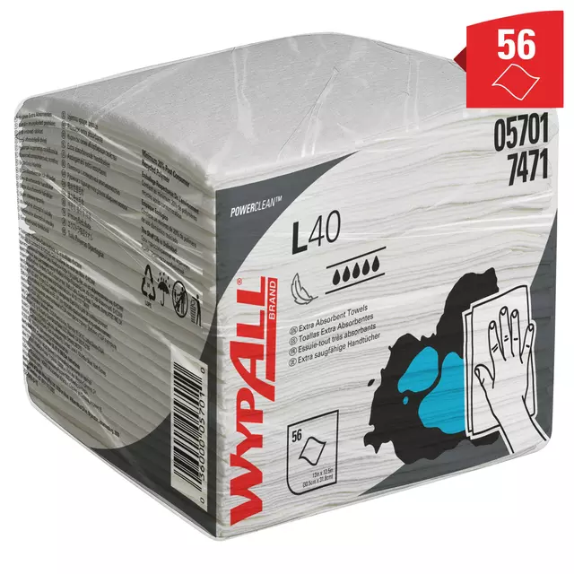 Een Poetsdoek WypAll L40 1-laags 304x317mm 18x56stuks wit 7471 koop je bij Kantoorboekhandel Van Atten