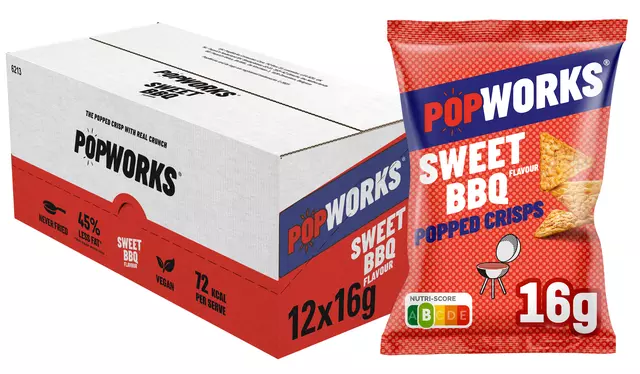 Een Chips Popworks Sweet BBQ 16gr koop je bij All Office Kuipers BV