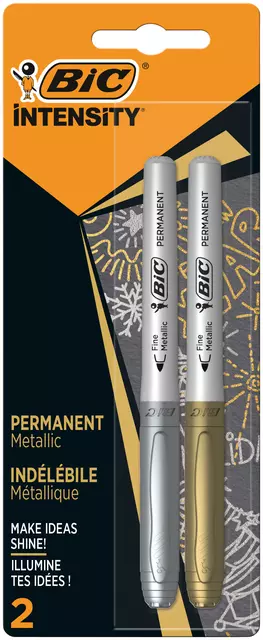 Een Viltstift Bic Intensity rond permanent fine metallic zilver en goud blister à 2 stuks koop je bij De Joma BV