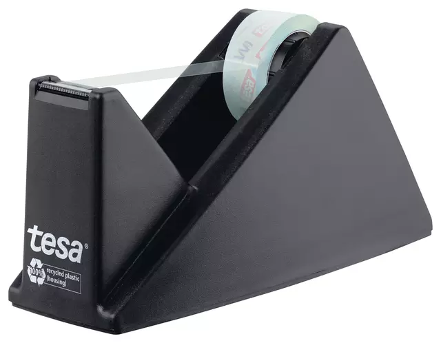 Een Plakbandhouder Tesa eco&crystal 59045 zwart met 1 rol tape 19mmx10m koop je bij De Joma BV