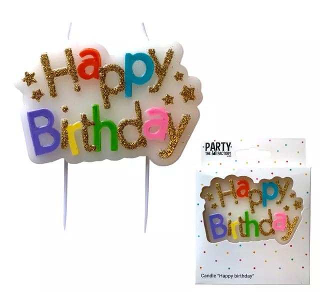 Een Kaarsje Happy 'Happy birthday' 10.5cm koop je bij Schellen Boek- en Kantoorboekhandel