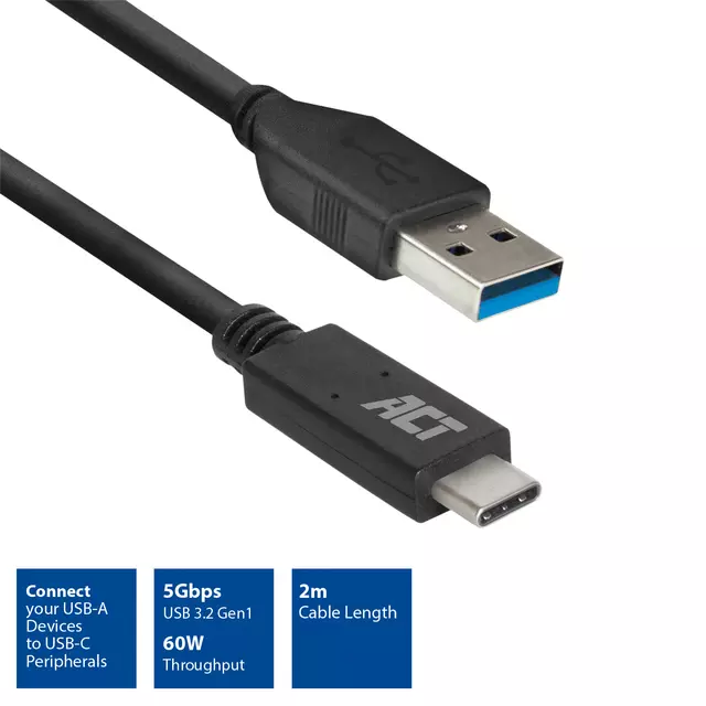 Een Kabel ACT USB A 3.2 naar USB-C 2 meter koop je bij De Joma BV