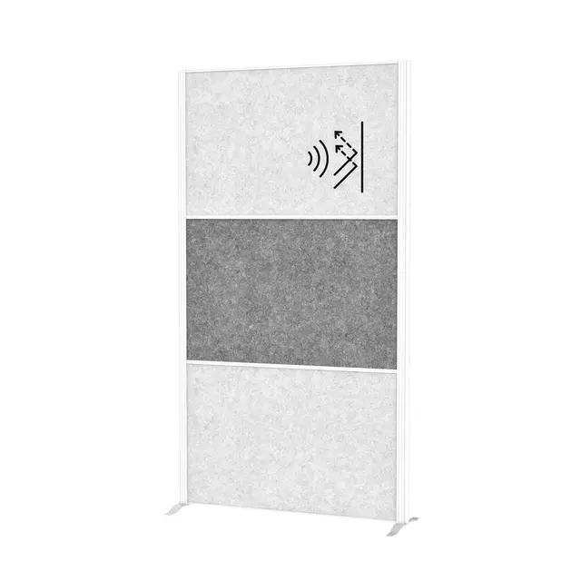 Een Scheidingswand MAUL akoestiek 100x180 2x licht- 1x donkergrijs wit frame op voet koop je bij De Joma BV