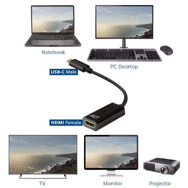 Een Adapter ACT USB-C naar HDMI 30Hz koop je bij De Joma BV