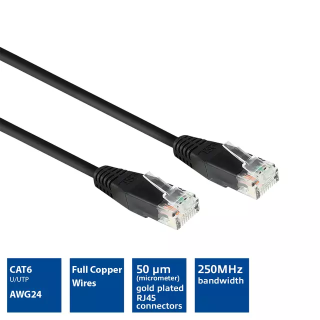 Kabel ACT CAT6 Network koper 0.9 meter zwart