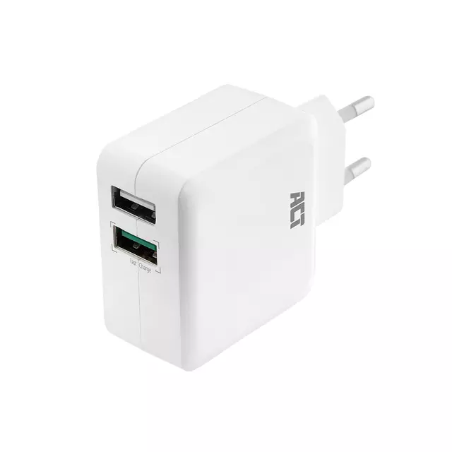 Een Oplader ACT USB 2 poorts Quickcharge 30W wit koop je bij De Joma BV