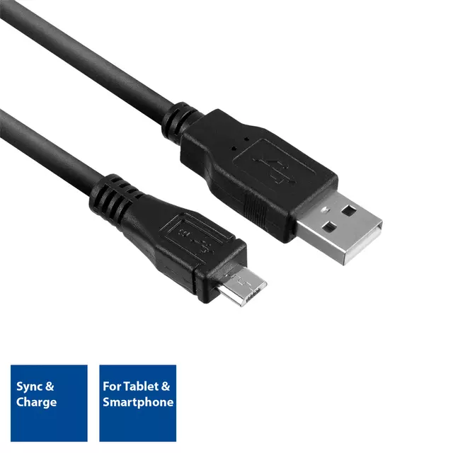 Een Kabel ACT USB 2.0 naar MicroB laad -en data 1 meter koop je bij De Joma BV