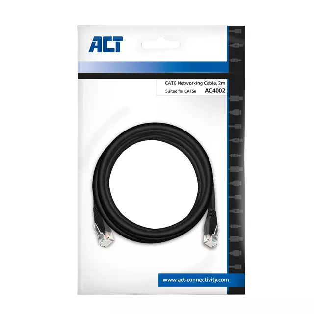 Een Kabel ACT CAT6 Network koper 2 meter zwart koop je bij Clippz! Office Supplies