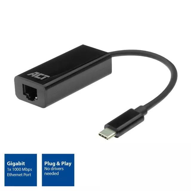 Een Adapter ACT USB-C naar Gigabit Ethernet koop je bij De Joma BV
