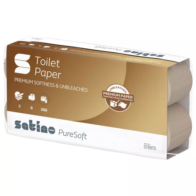 Een Toiletpapier Satino PureSoft MT1 3-laags 250vel naturel 076970 koop je bij De Rijk Kantoorshop